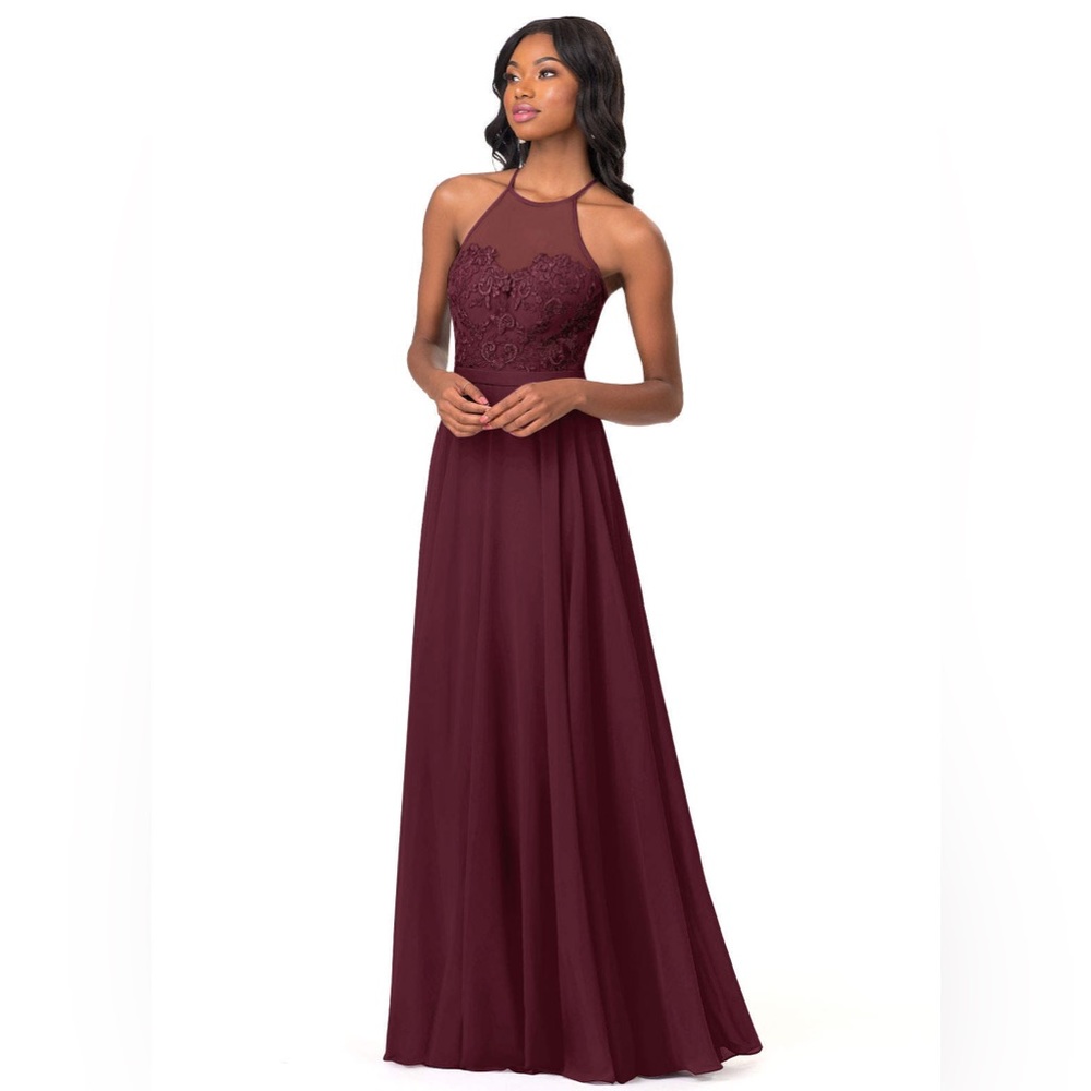 A-Line Lace Chiffon Floor-Length Dress